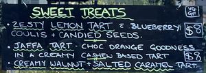 Harissa’s Sweet Treats menu at Street Eats Franko (Jan 2023).   at Harissa in Hobart