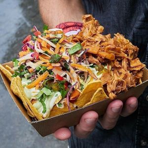 Nachos with smoky BBQ jackfruit at Harissa in Hobart
