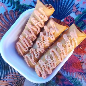 Moroccan Cigars with Harissa tahini and sesame seeds at Harissa in Hobart