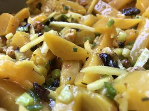 Golden Beet and Apple Salad. Frequently in our Grab & Go case. I could eat this vegan delight every day and I don't even like beets. at Veggie Go-Go in Wappingers Falls