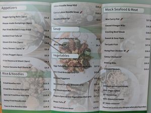 Menu at Vegera in Moonah