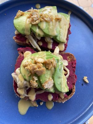 Hummus and shrooms with gf toast   at Dharma Coffee & Juice in Ubud