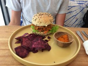 Jackfruit burger  at Dharma Coffee & Juice in Ubud