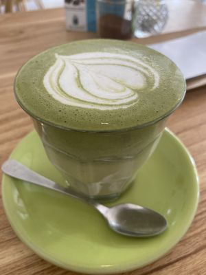 Matcha latte with almond milk at Dharma Coffee & Juice in Ubud