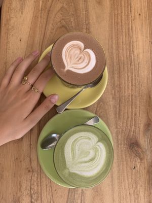 Matcha Latte / Raw Cacao Latte  at Dharma Coffee & Juice in Ubud
