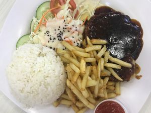 Black pepper chicken chop, $6, very delicious!  at San De Vegetarian 三德 - Blk 747 Yishun in North Singapore