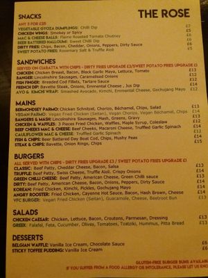 Updated/Nighttime Menue  at The Rose in South East London