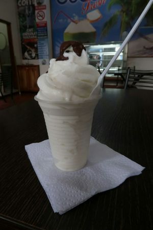 Coconut icecream at Coco Fresh in Puerto Ayora