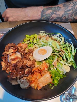 No duck donburi (with fake egg) at LHR - Wagamama - T5 in West London