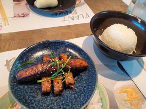 Vegan ribs and fried rice at LHR - Wagamama - T5 in West London