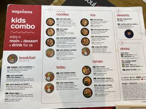 Kids Menu includes vegan options for each category   at LHR - Wagamama - T5 in West London