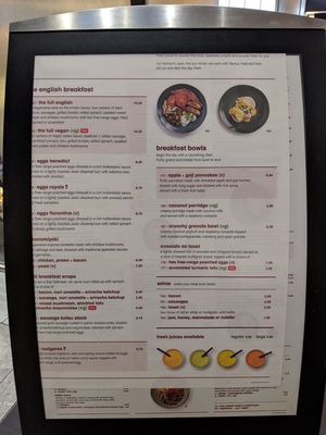 Breakfast menu at LHR - Wagamama - T5 in West London