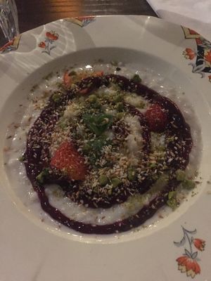 Vegan coconut and pistachio rice pudding at Hillhead Bookclub in Glasgow