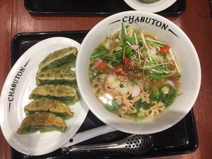 Vegan ramen and gyoza at Chabuton in Yokohama