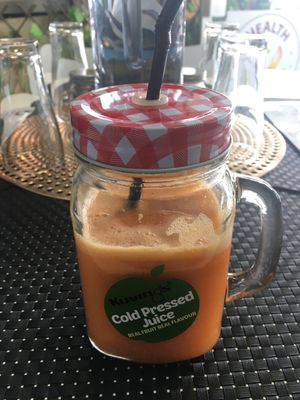 Bespoke cold pressed juice to meet our health needs! Best start to the day! at Back2Nature Vegan Cafe in Brighton