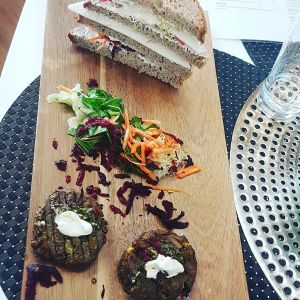 Vegan sandwich with wild rice falafel at Back2Nature Vegan Cafe in Brighton
