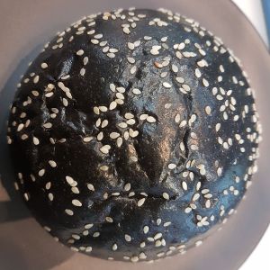 Charcoal burger at Back2Nature Vegan Cafe in Brighton