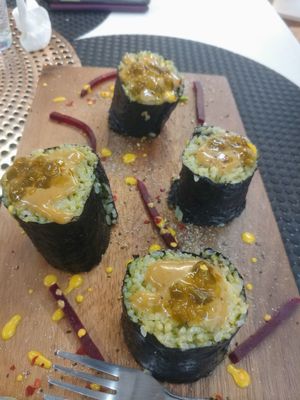 Spicy 'Chicken' Sushi at Back2Nature Vegan Cafe in Brighton