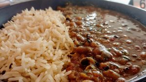 Lentil/bean curry and rice at Back2Nature Vegan Cafe in Brighton