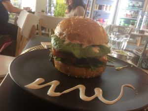 Satay tofu burger at Back2Nature Vegan Cafe in Brighton