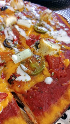 Hawaiian pizza at Back2Nature Vegan Cafe in Brighton