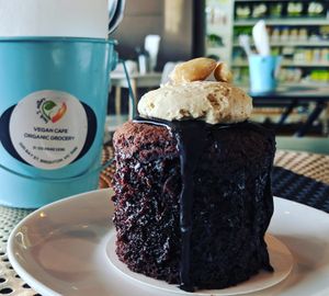 Vegan chocolate truffle brownie at Back2Nature Vegan Cafe in Brighton