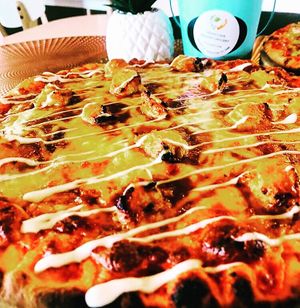 Tandoori satay pizza at Back2Nature Vegan Cafe in Brighton