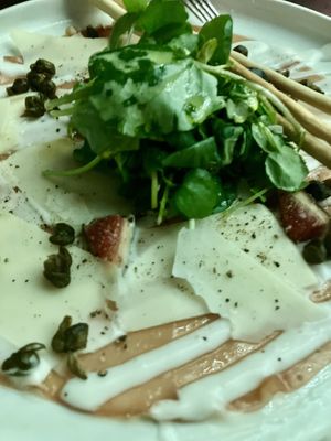 The photo looks terrible, but it's the best carpaccio ever  at Alibi in Sydney