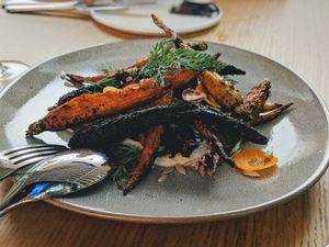 SLOW COOKED CARROTS
LEMON VERBENA YOGHURT. SUNFLOWER SEEDS at Alibi in Sydney