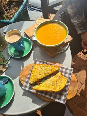 Pumpkin/carrot soup and toastie at Urban Bean in Margaret River