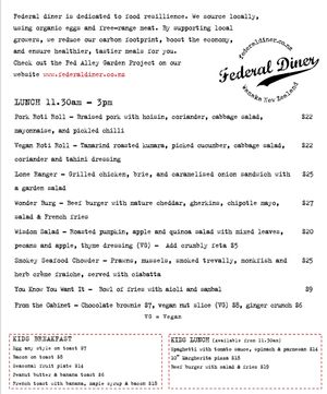 Current menu for lunch   at Fedeli Cafe in Wanaka