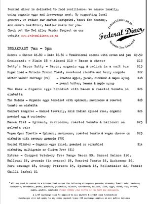 Current brekkie menu   at Fedeli Cafe in Wanaka