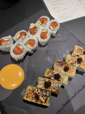 Spicy Tuna and Torched and Pressed rolls  at PLANTA in Miami Beach
