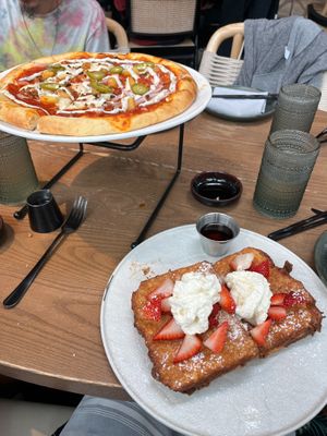 Hawaiian pizza and french toast at PLANTA in Miami Beach