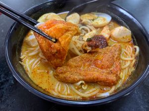 Laksa , not too spicy just nice.  It was drizzling that day so this is just nice for the stomach .  😋   at Fen Xiang Vegetarian Delights 芬香素食小厨 in Central Singapore