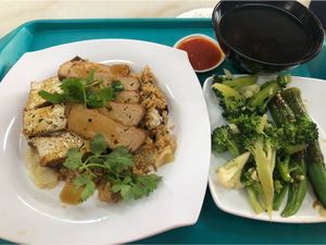 Vegetarian duck taro rice with added veggie  at Fen Xiang Vegetarian Delights 芬香素食小厨 in Central Singapore