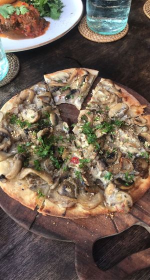 Vegan mushroom pizza at Zest Ubud in Ubud