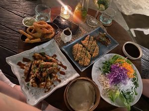 Onion rings, poutine fries and duck inspired sharing platter   at Zest Ubud in Ubud