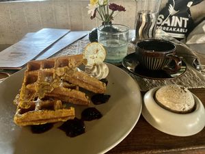 Pumpkin Lemon Waffle (not very sweet)  at Zest Ubud in Ubud