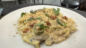 Fettuccine carbonara  #Veganuary at Zest Ubud in Ubud