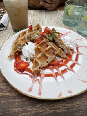 Strawberry waffles (looks better than they taste)  at Zest Ubud in Ubud