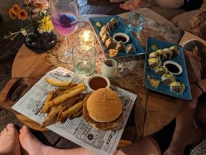 Schnitzel Burger and sushi at Zest Ubud in Ubud