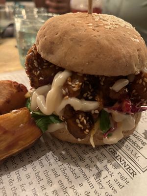 Burger with gluten free bun  at Zest Ubud in Ubud