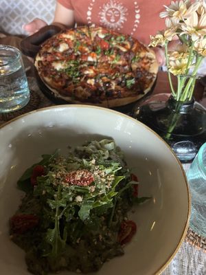 Jackfruit Pizza and pesto ricenoodles  at Zest Ubud in Ubud