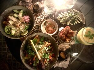 Fa love all y'all & 🤍 An orientalist affair & 🤍Umami asparagus + wasabi mayo + Sweet potato wedges + sweet chili sour cream   at Zest Ubud in Ubud