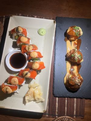 Sushi and cheese balls   at Zest Ubud in Ubud