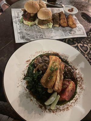 Burger sliders and jackfruit steak   at Zest Ubud in Ubud