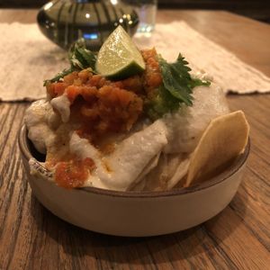 Tarot chips with smashed avocado, sour cashew cream and salsa! at Zest Ubud in Ubud