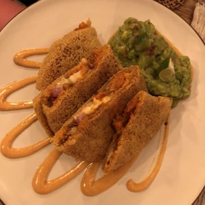 Flatbread filled with veggies at Zest Ubud in Ubud