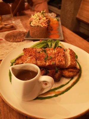 The high priestess. Really good if you don't really know tempeh. In the background wrap mini cowboy: just amazing!! at Zest Ubud in Ubud